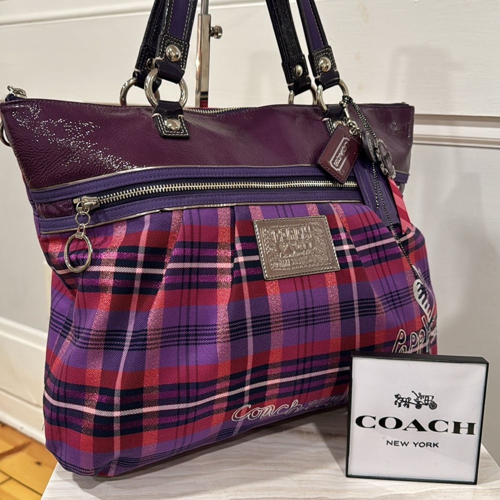 Coach Large Vintage Limited Edition Poppy Tartan Plaid Glam Tote Bag EUC…